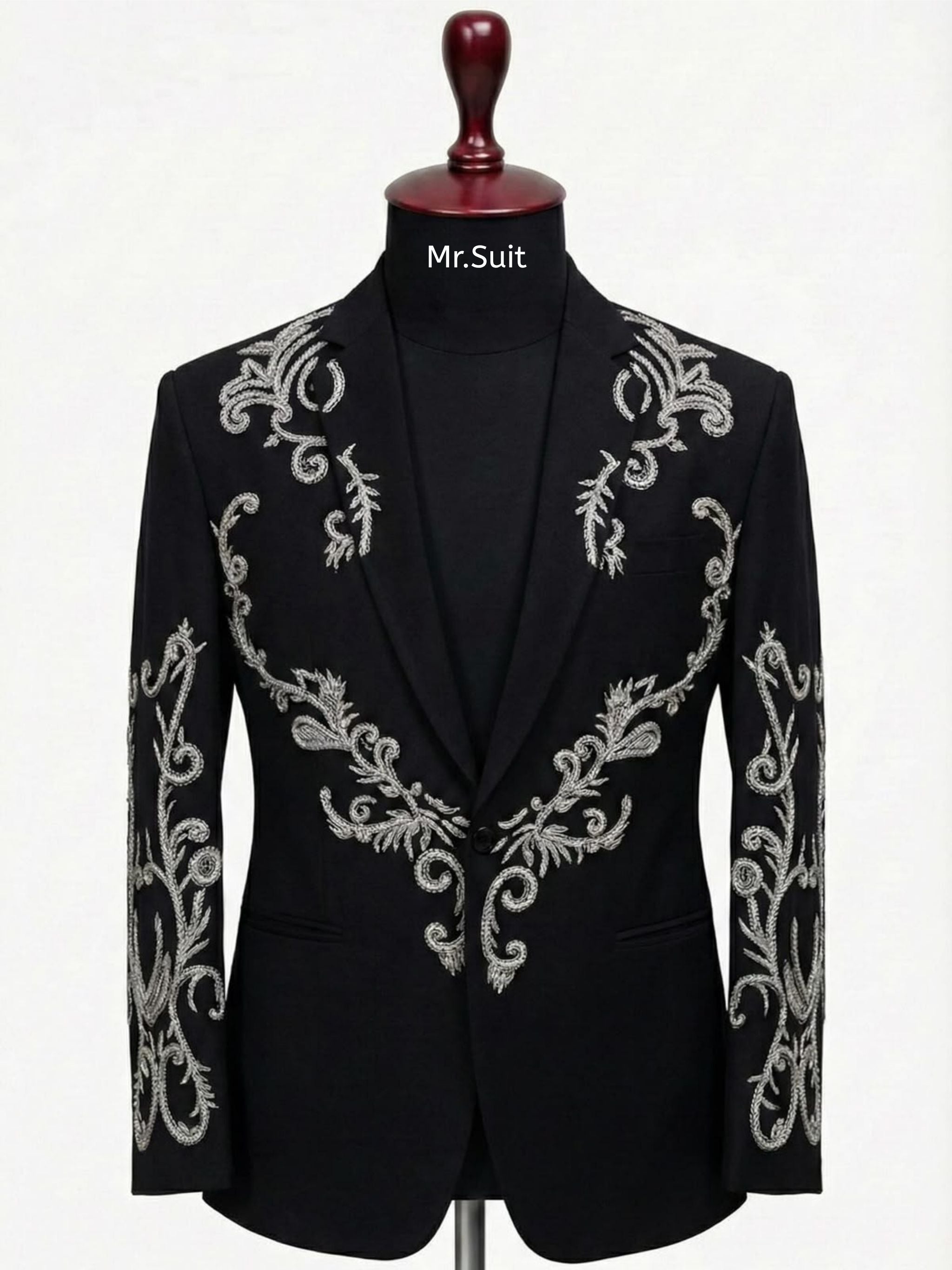 Black & Silver Royal Embroidered 3-Piece Suit