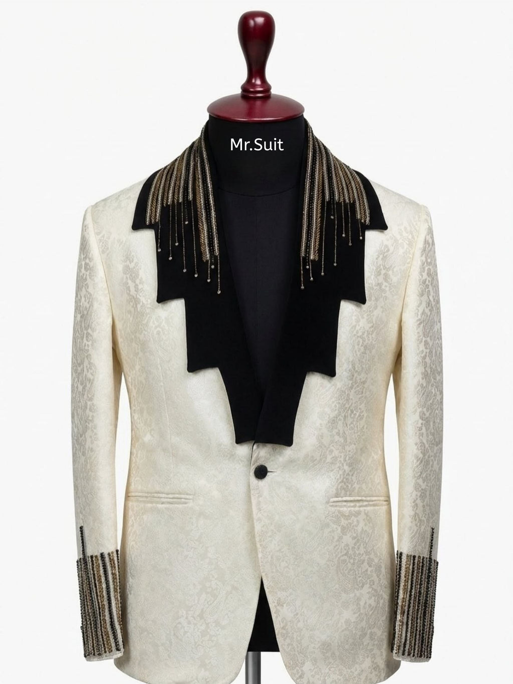 Ivory & Black Royal Jacquard 3-Piece Suit