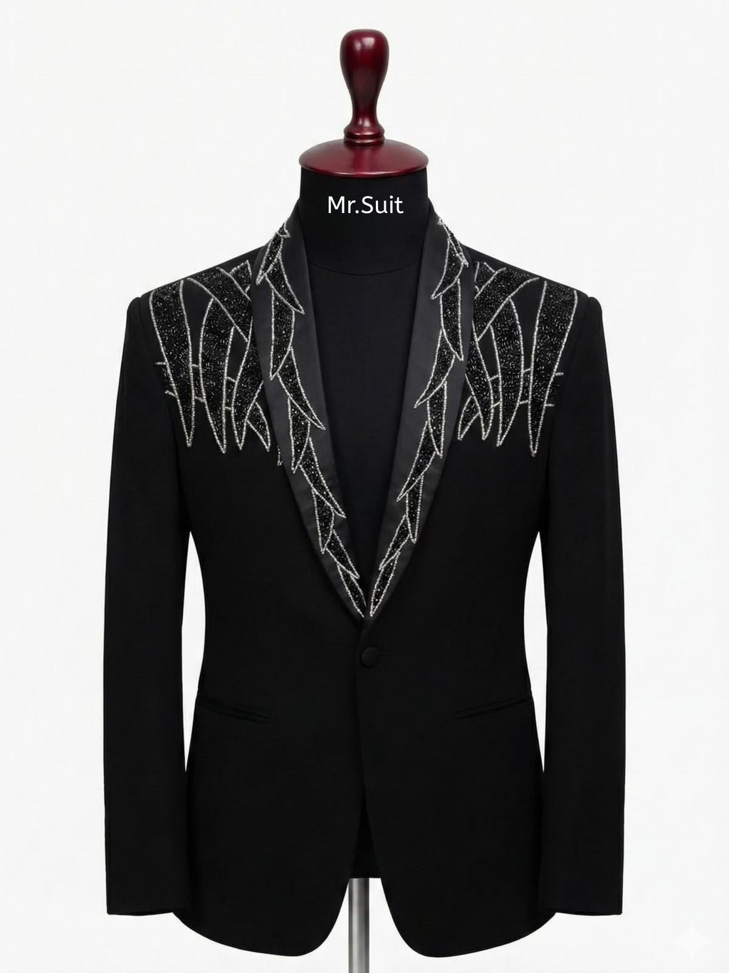 Black & Silver Geometric Crystal 3-Piece Suit
