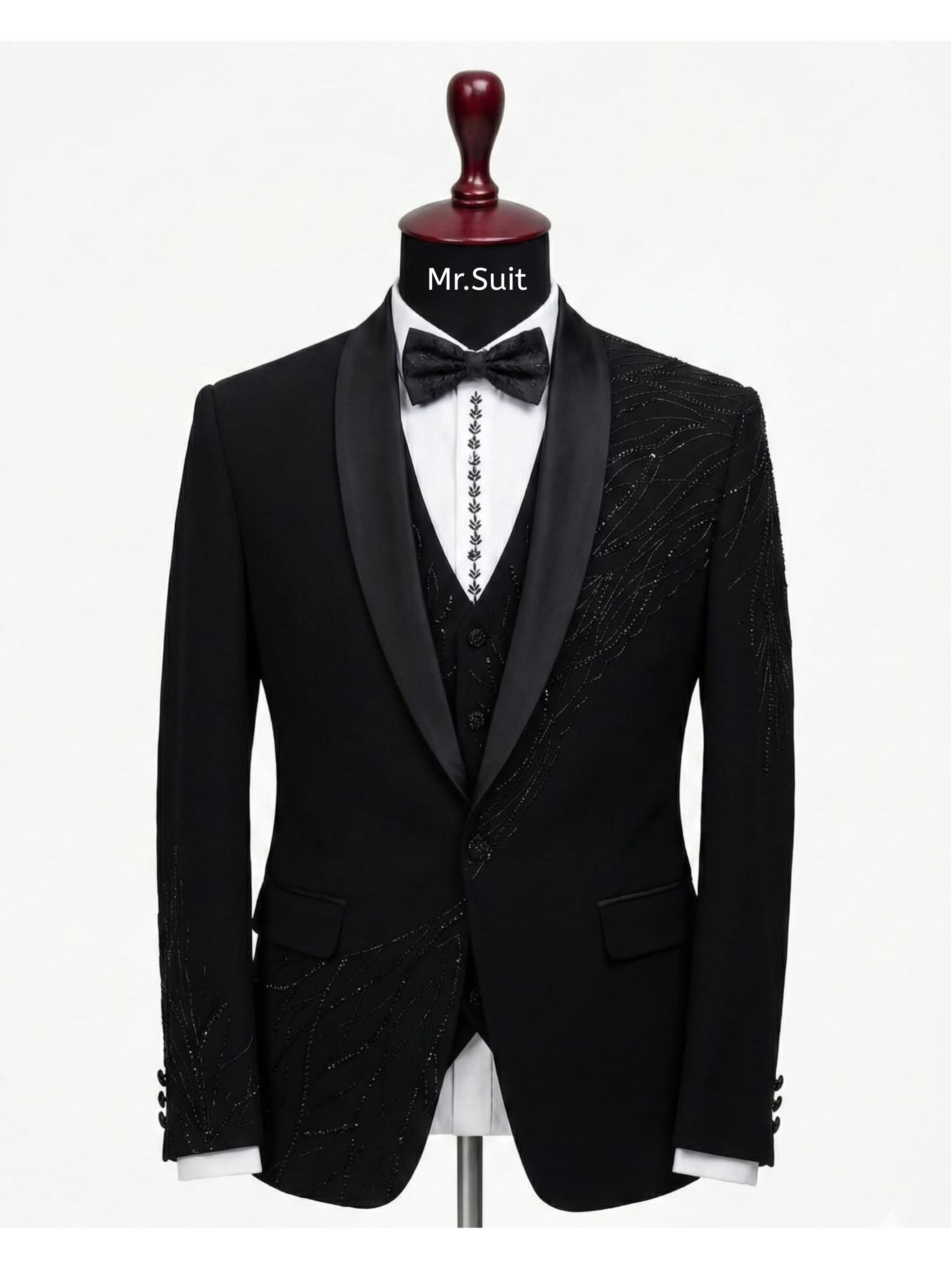 Midnight Black Asymmetric Crystal 3-Piece Tuxedo