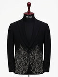 Midnight Black Silver Branch Embroidered 3-Piece Suit