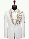 Royal White & Gold Floral Embroidered 3-Piece Tuxedo
