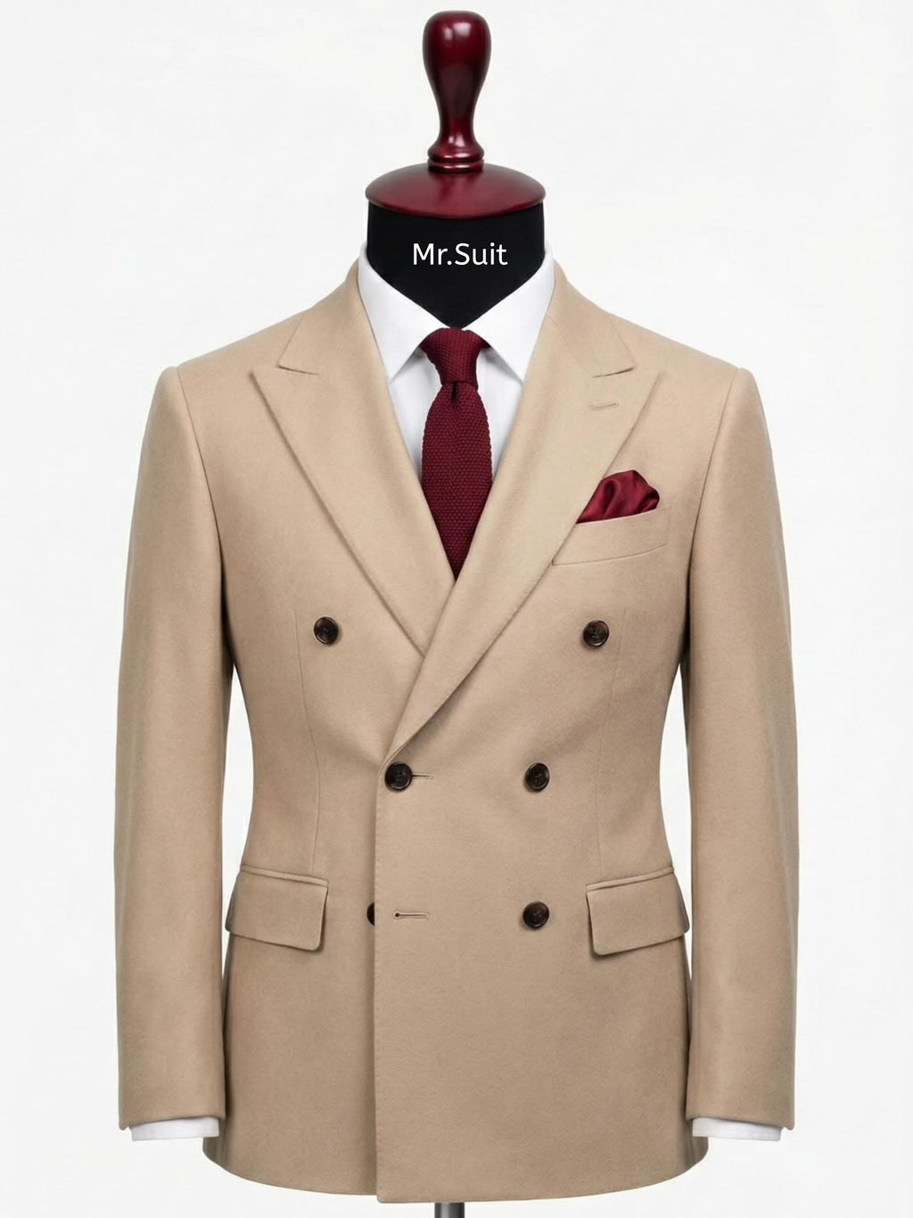 Beige Double-Breasted 3-Piece Suit