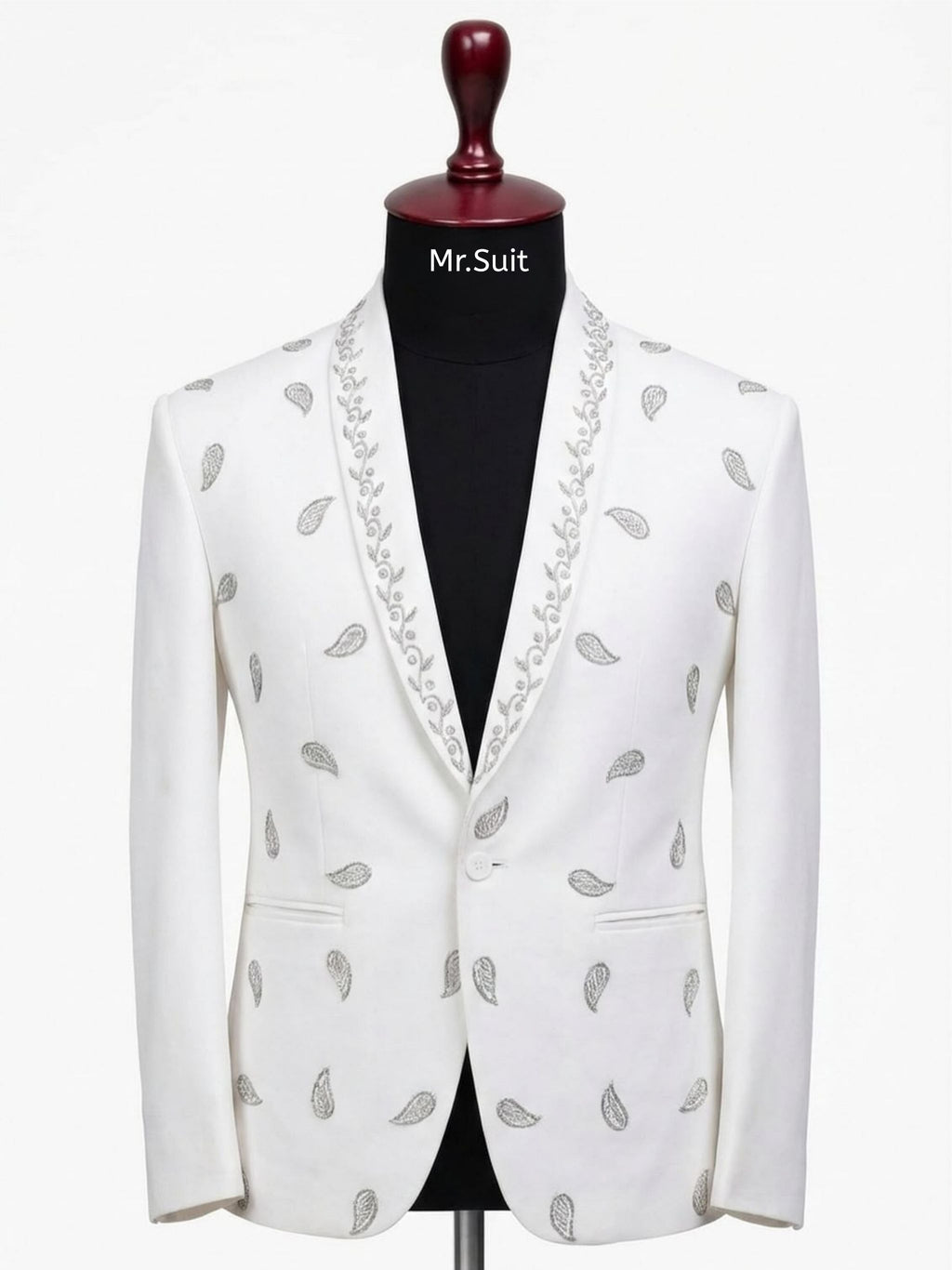 White Embroidered 3-Piece Suit