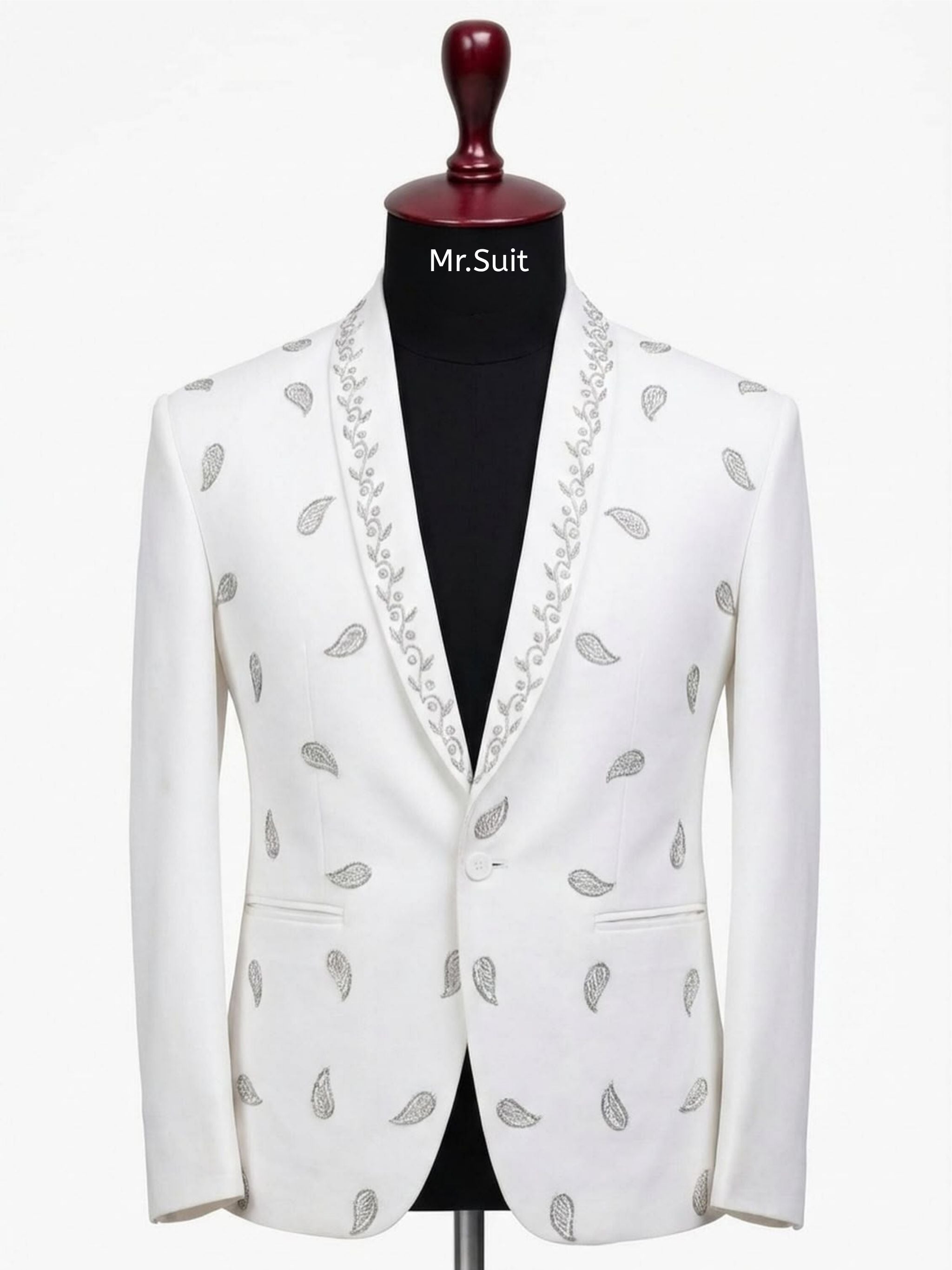 White Embroidered 3-Piece Suit
