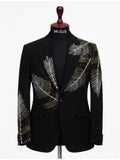Midnight Black Gold & Silver Botanical Embroidered 3-Piece Suit