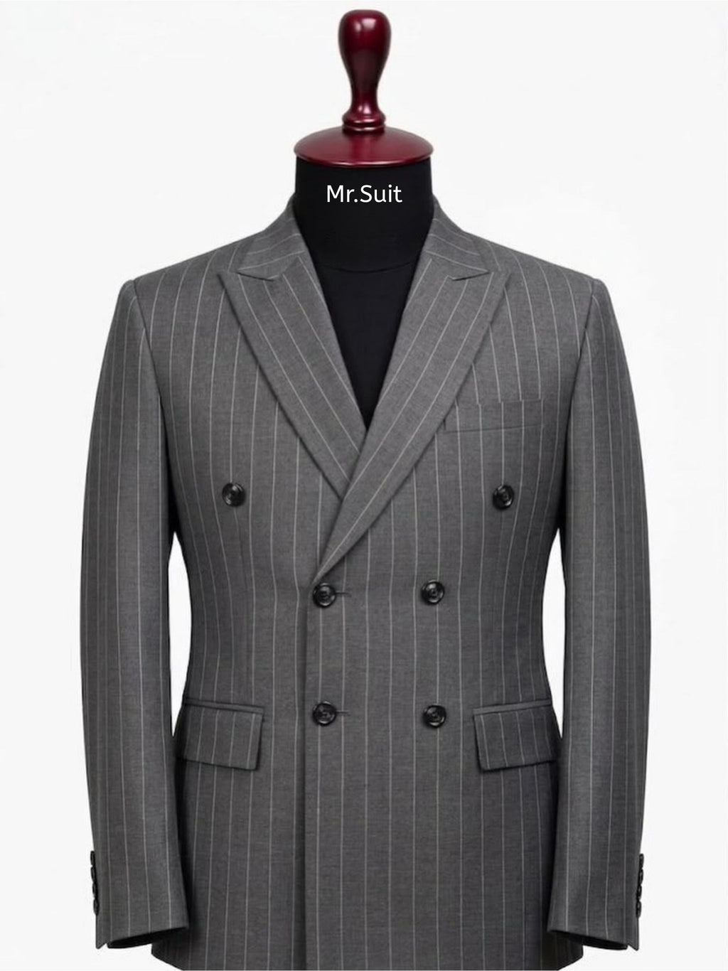 Classic Charcoal Grey Pinstripe Double-Breasted 3-Piece Suit