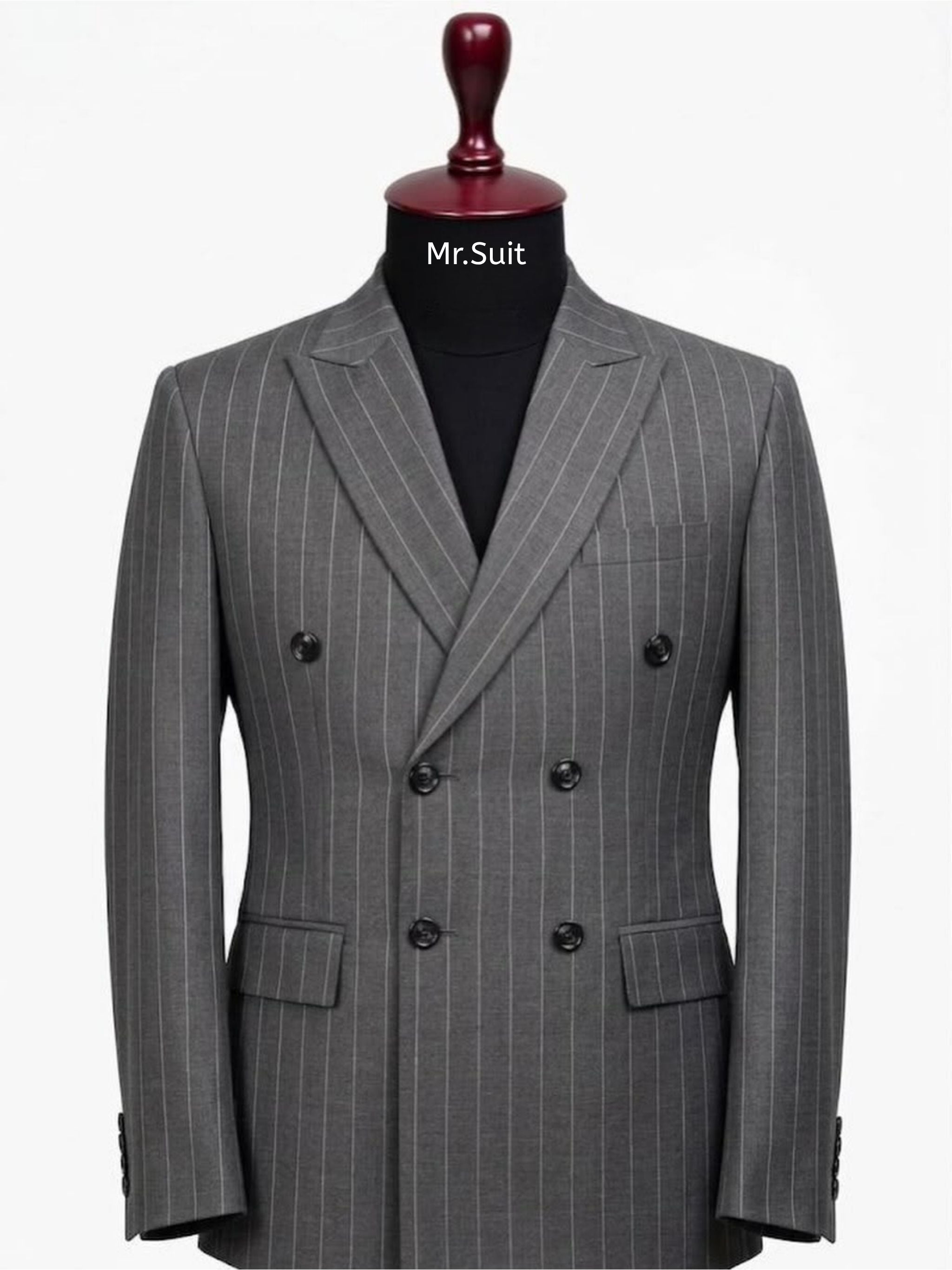 Classic Charcoal Grey Pinstripe Double-Breasted 3-Piece Suit
