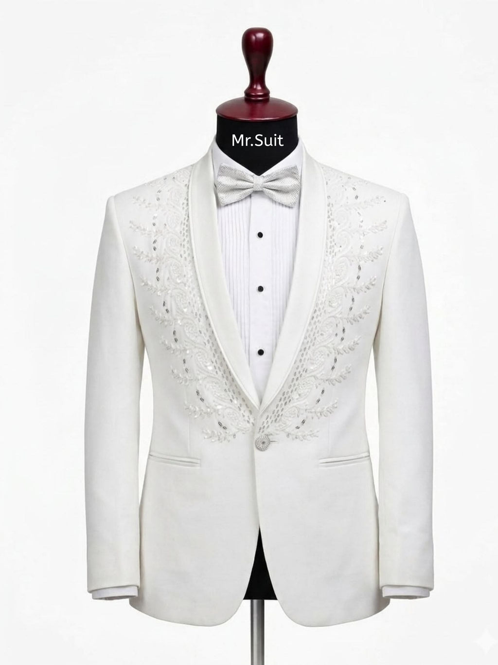 Royal Ivory Embroidered Shawl Lapel 3-Piece Suit