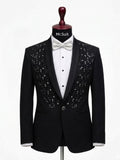 Midnight Black Embroidered Shawl Lapel 3-Piece Suit