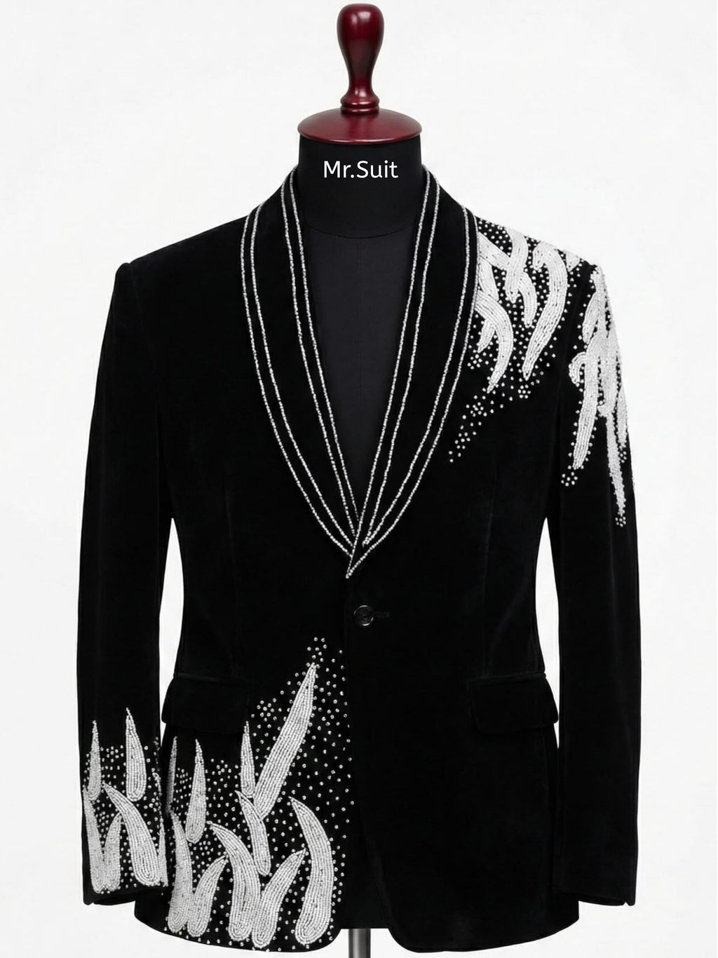 Midnight Flame Black & Silver Embellished 3-Piece Suit