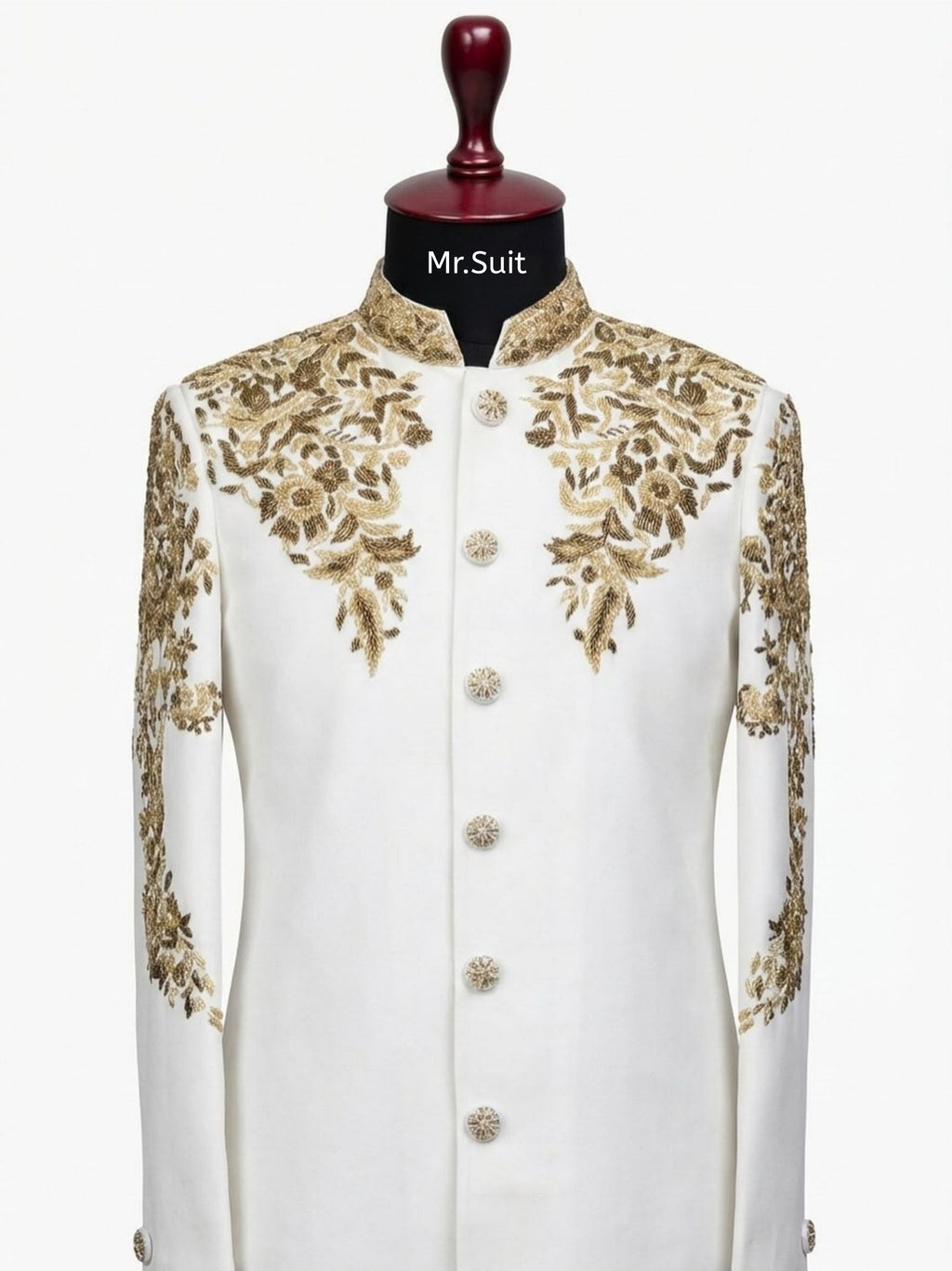 Royal Ivory Gold Embroidered Bandhgala 3-Piece Suit