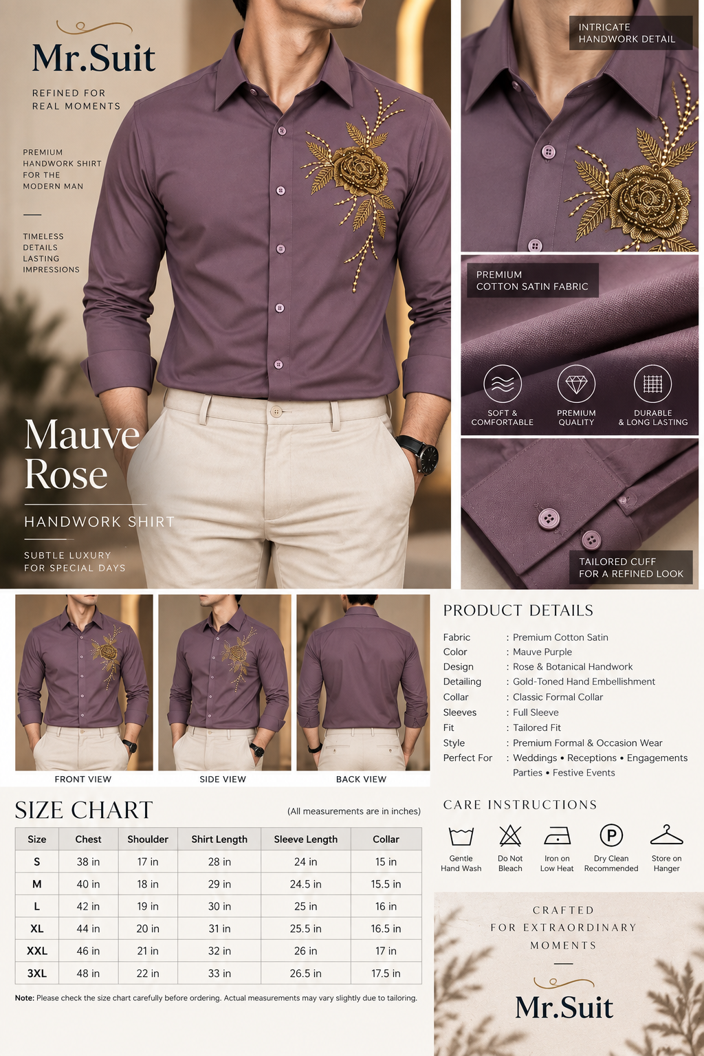 Mauve Rose Handwork Shirt