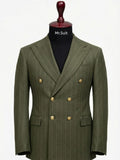 Regal Olive Pinstripe Double-Breasted 3-Piece Suit