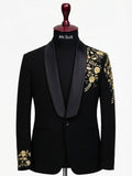 Midnight Royale Black & Gold Floral Embroidered 3-Piece Suit