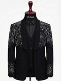 Noir Blossom Black & Silver Embroidered 3-Piece Suit