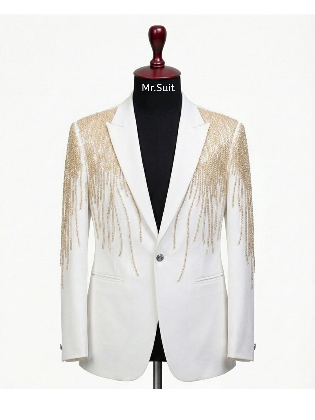 Ivory Gold Cascade Embellished Blazer Suit