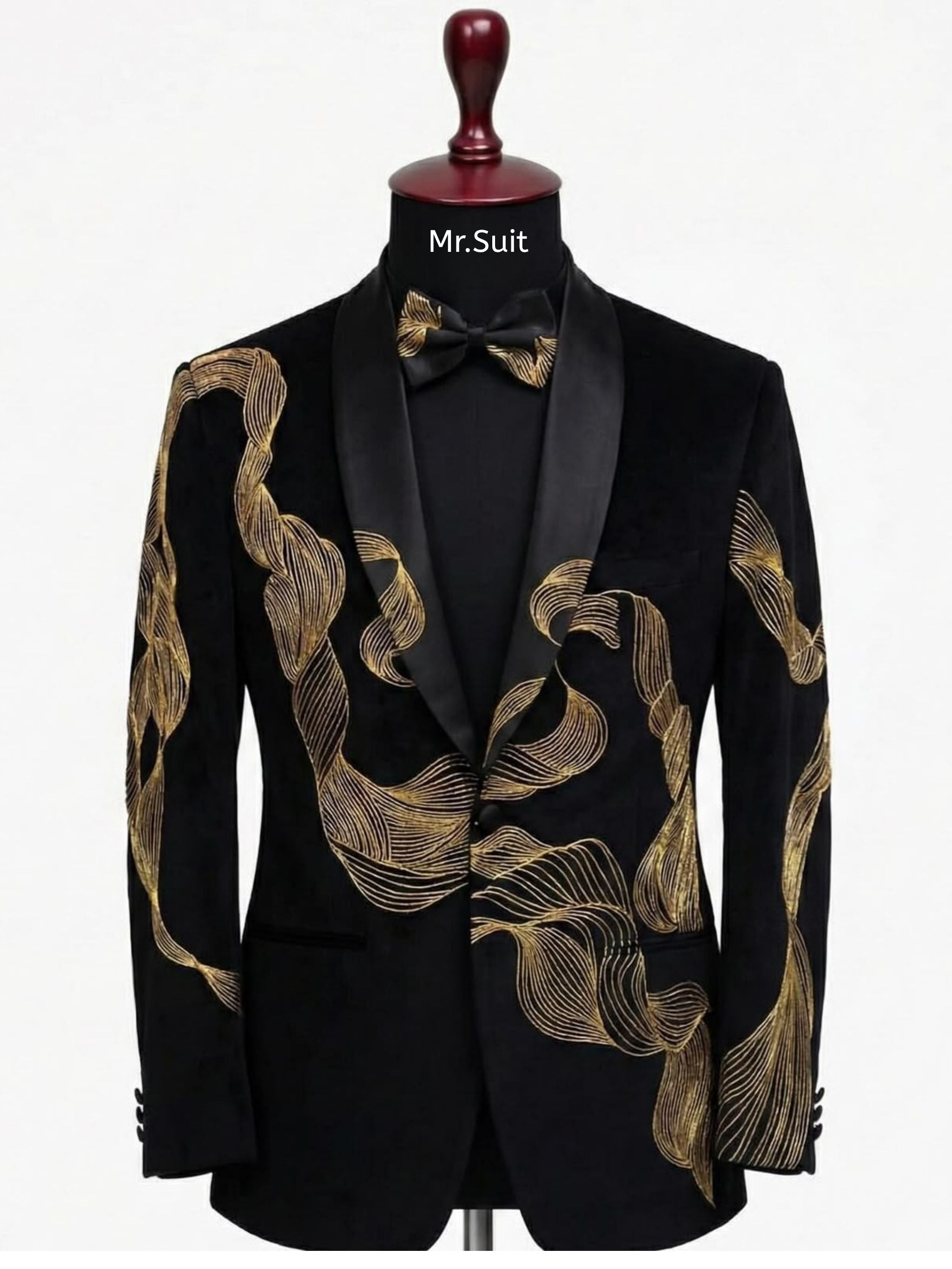 Midnight Gold Flow Embroidered Tuxedo Suit