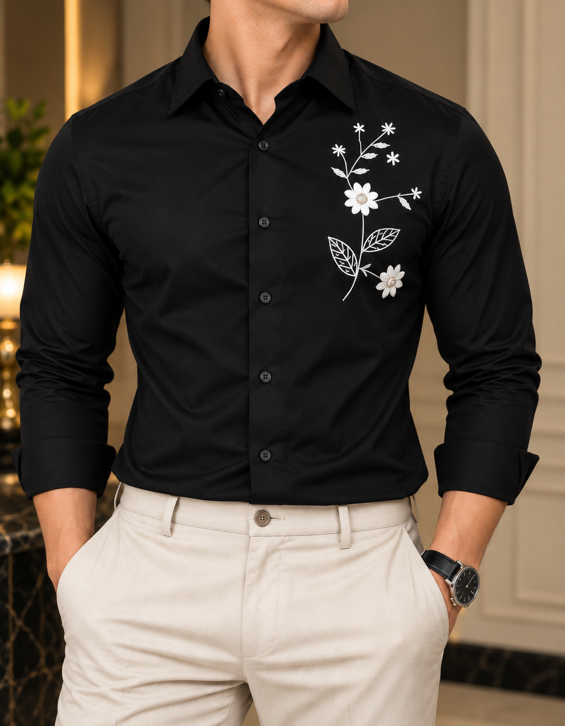 Rust Blossom Embroidered Shirt