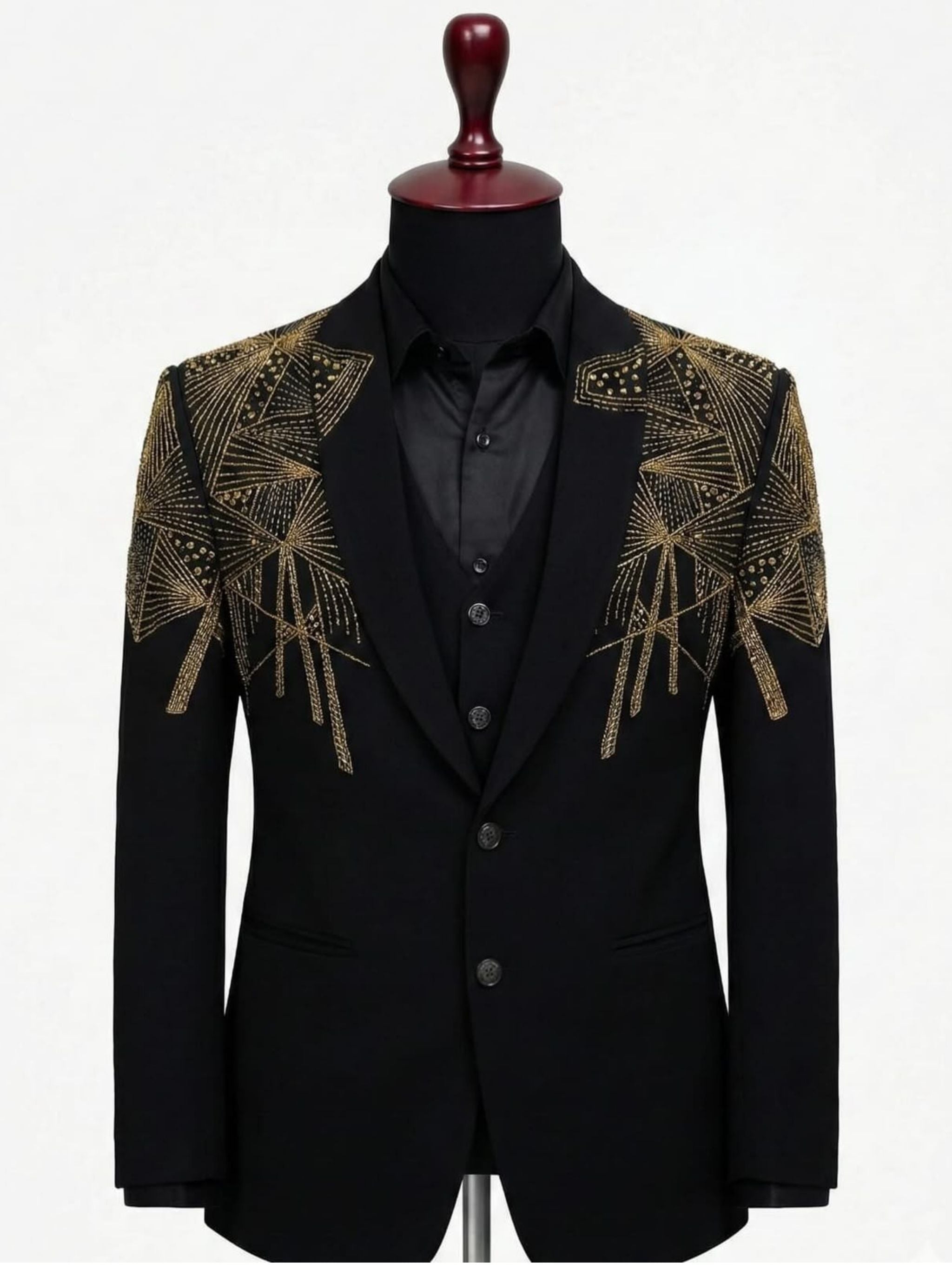 Black & Gold Geometric Embroidered Suit