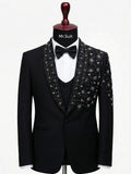 Black Crystal Floral Embroidered Tuxedo Suit