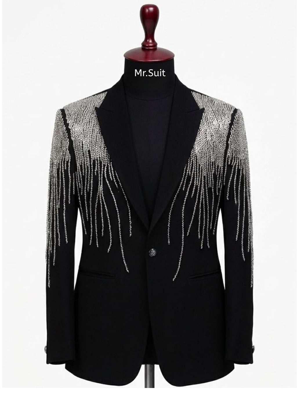 Black & Silver Crystal Drip Embellished Suit
