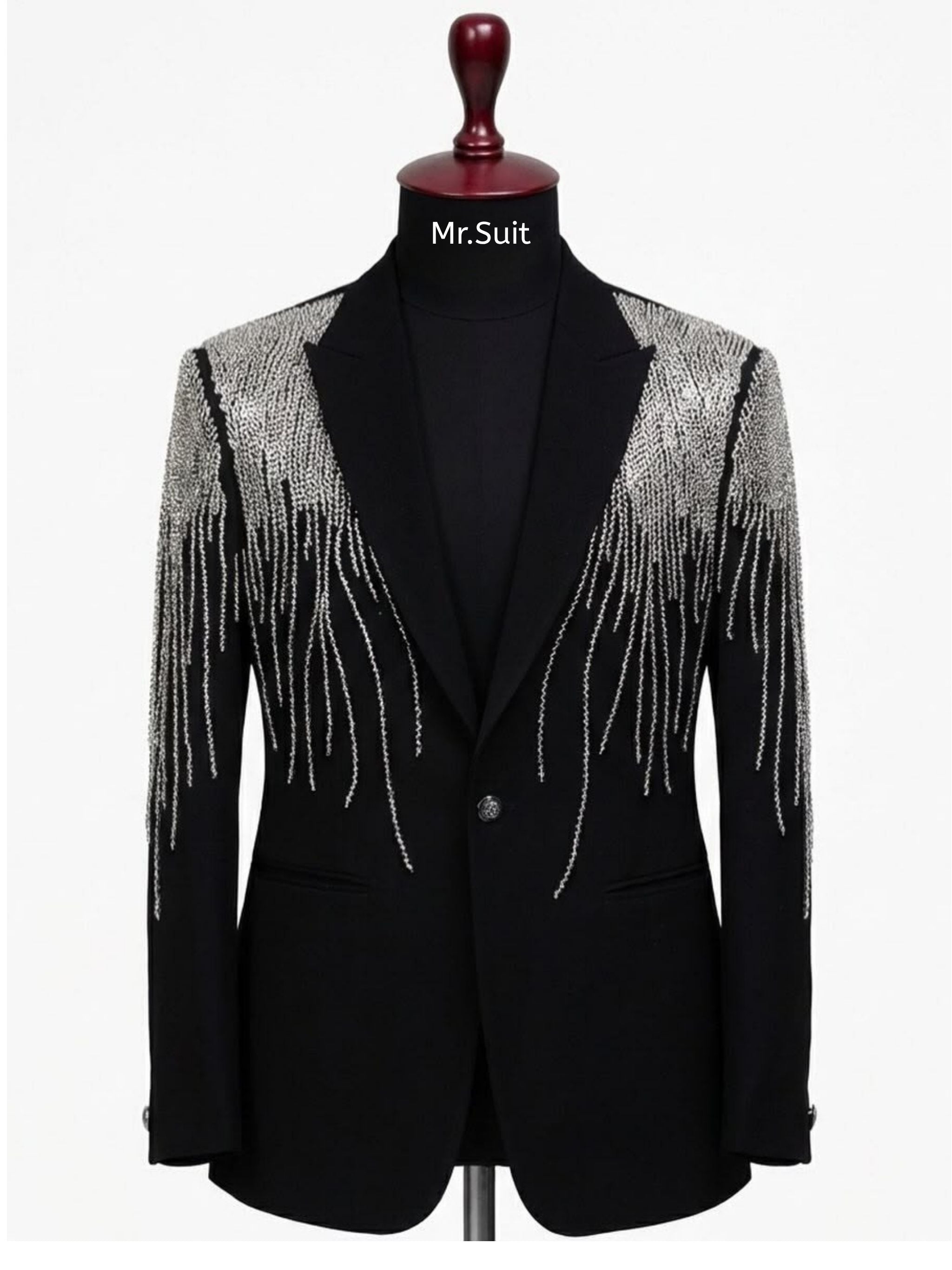 Black & Silver Crystal Drip Embellished Suit
