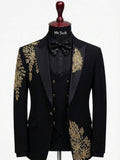 Black & Gold Royal Embroidered Tuxedo Suit