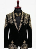 Black & Gold Imperial Embroidered Velvet Tuxedo Suit