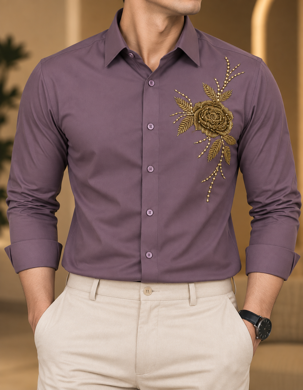Mauve Rose Handwork Shirt
