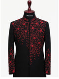 Black & Red Floral Embroidered 3-Piece Suit