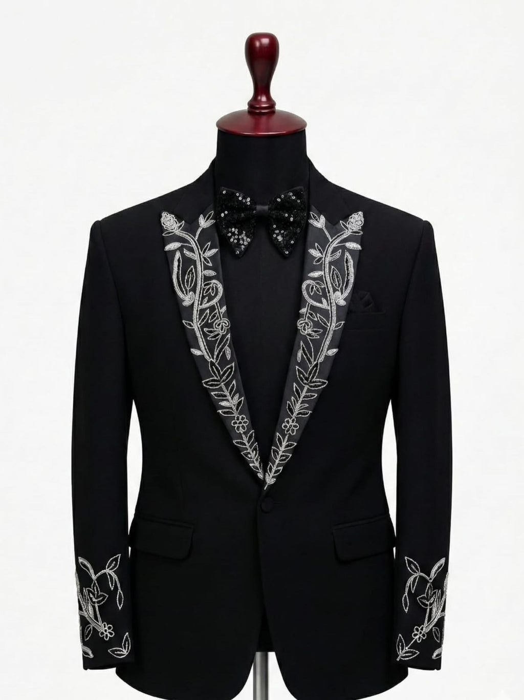 Mr.Suit Midnight Silver Floral Embroidered Tuxedo