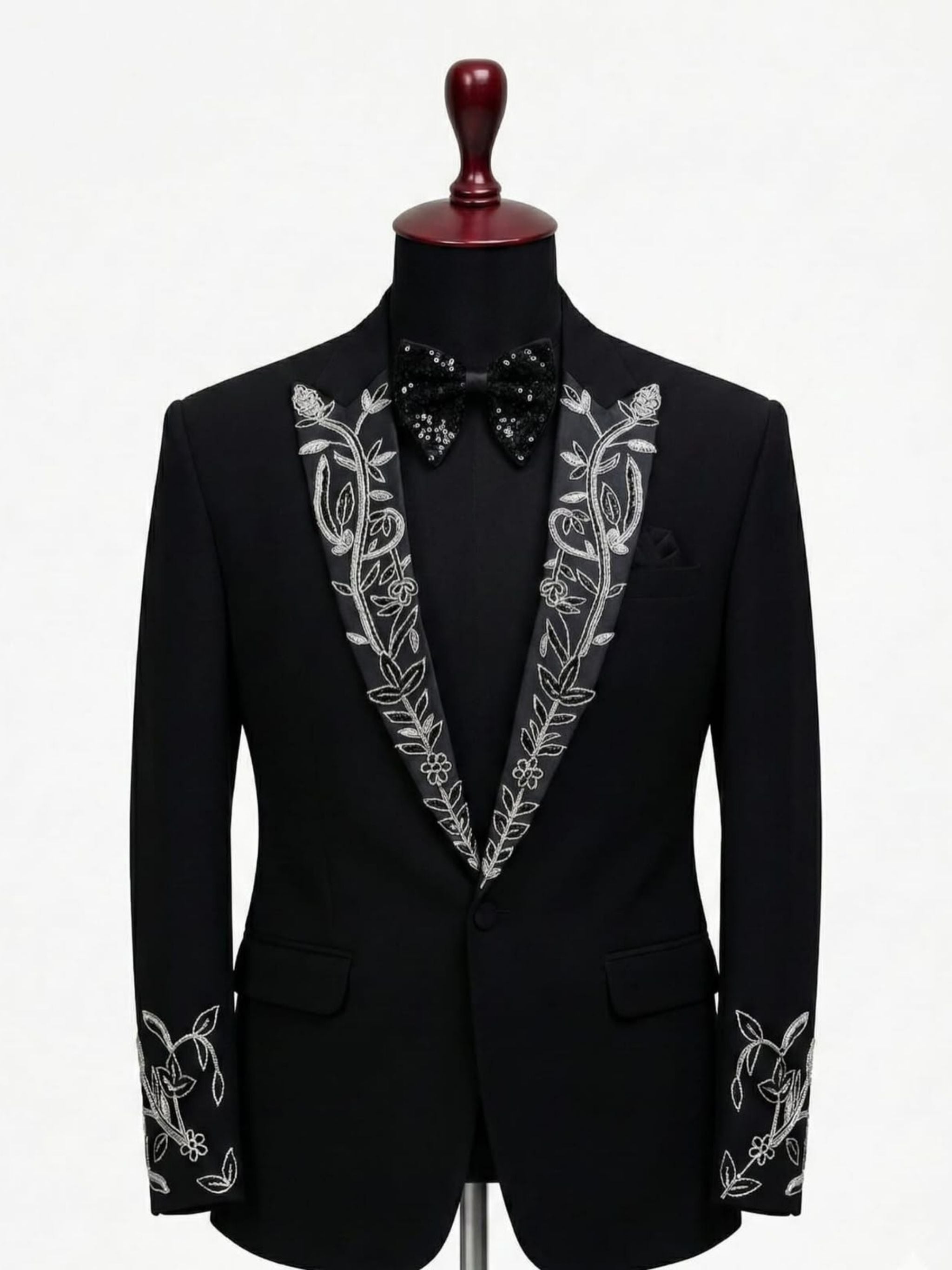 Mr.Suit Midnight Silver Floral Embroidered Tuxedo