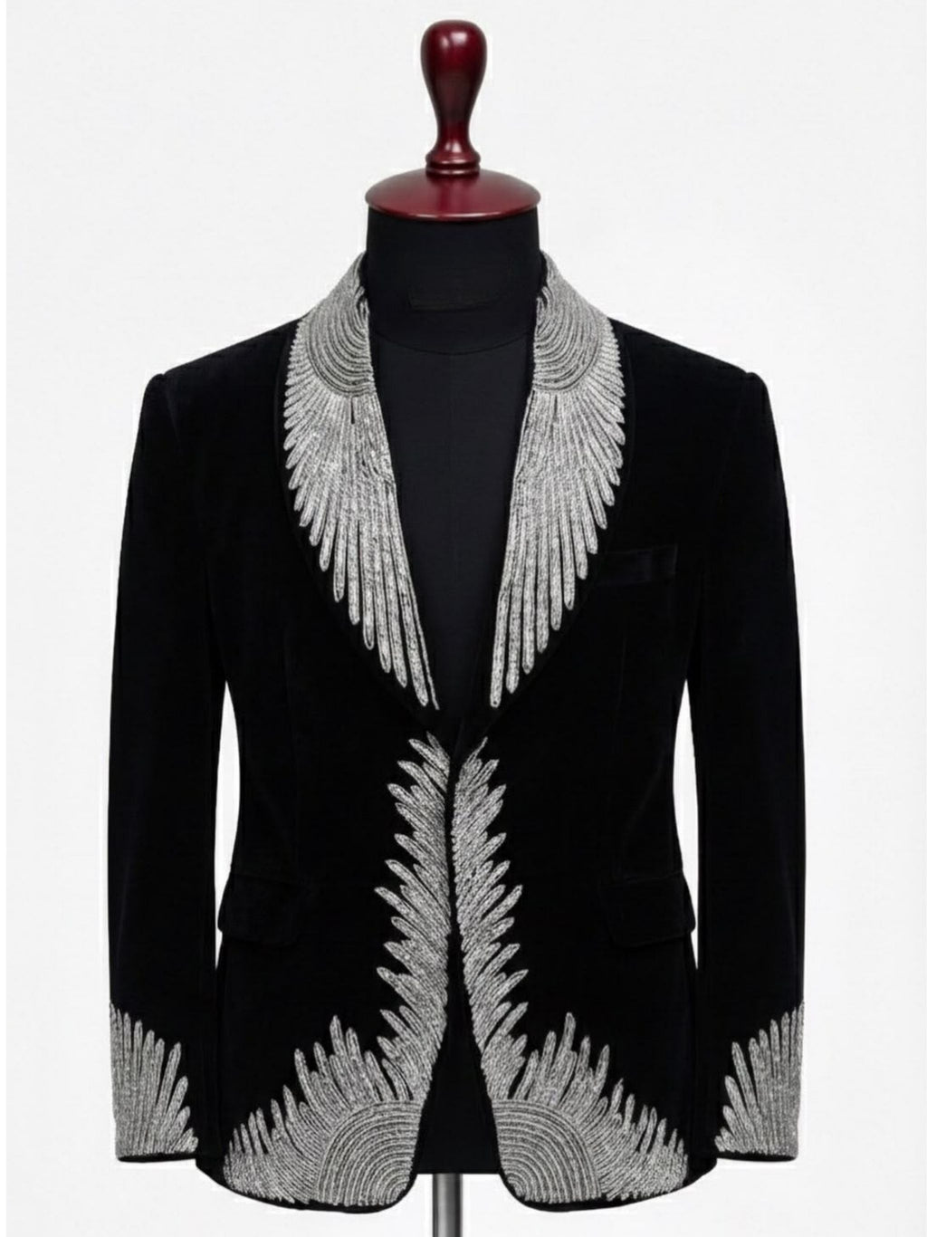 Mr.Suit Silver Wing Black Embroidered Tuxedo