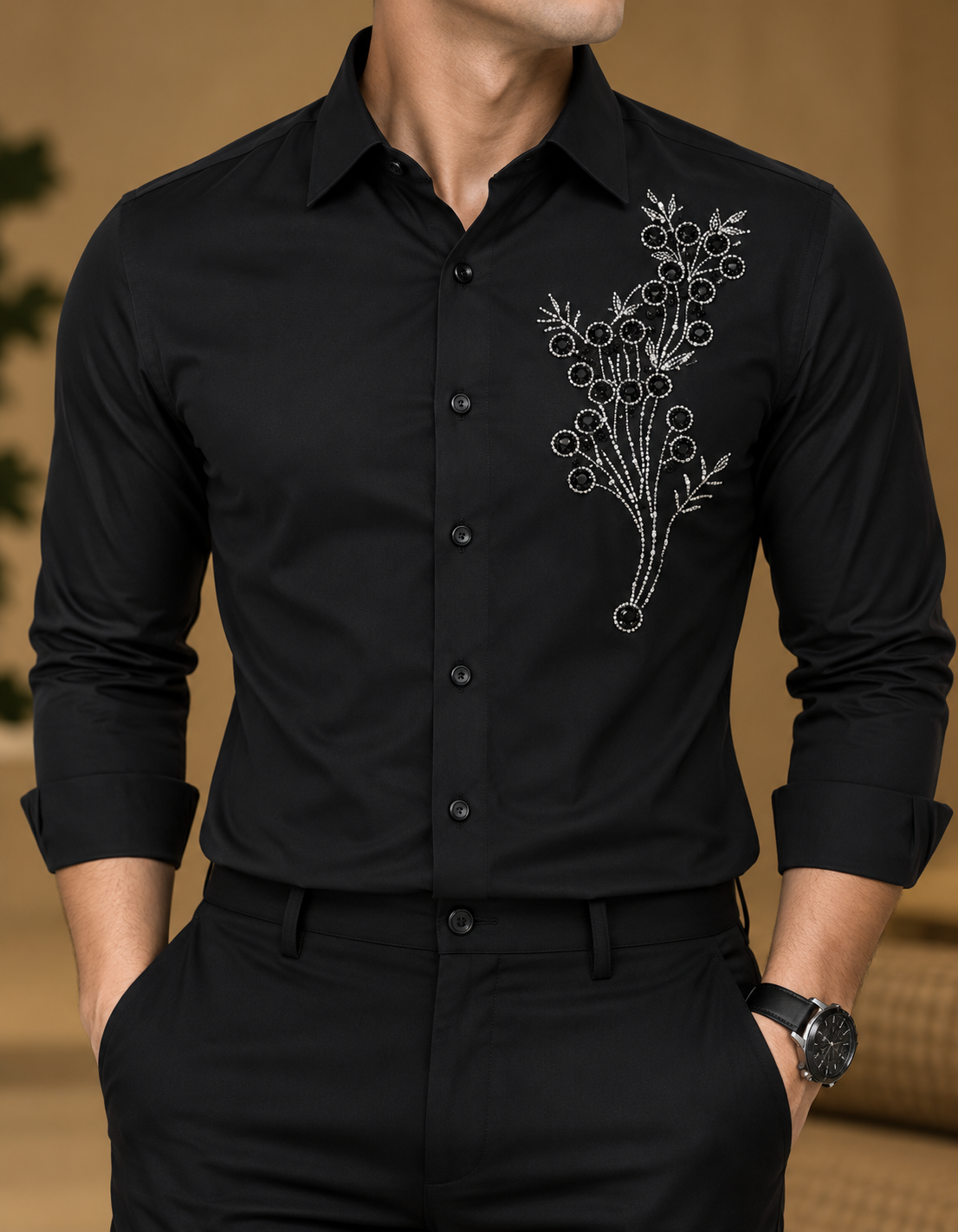 Midnight Bloom Handwork Shirt