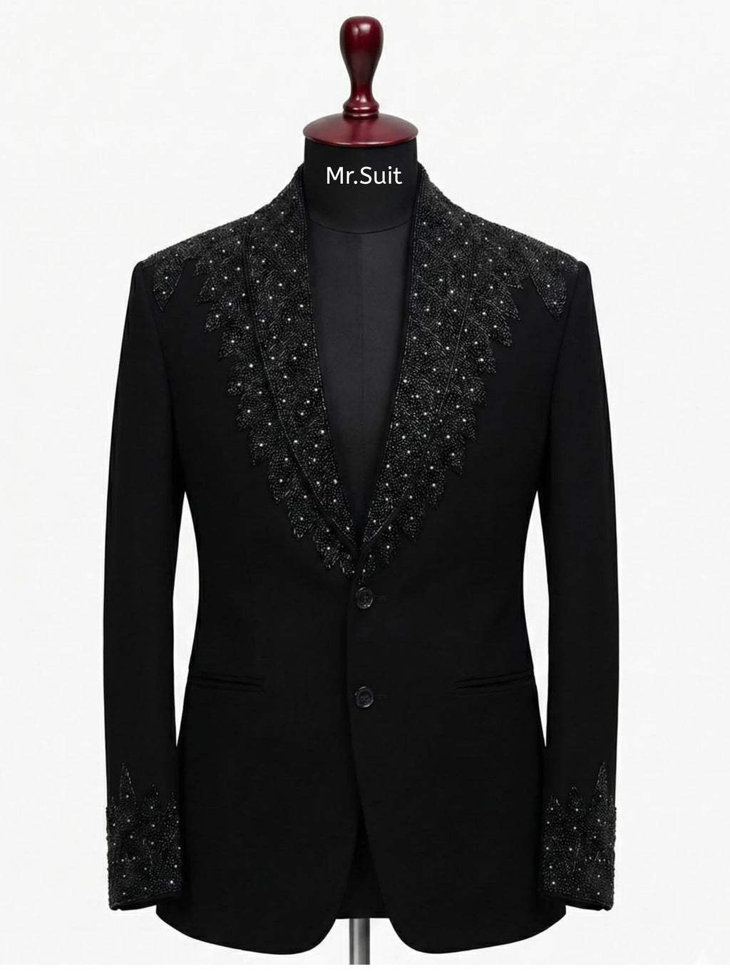 Black Crystal Embellished 3-Piece Suit