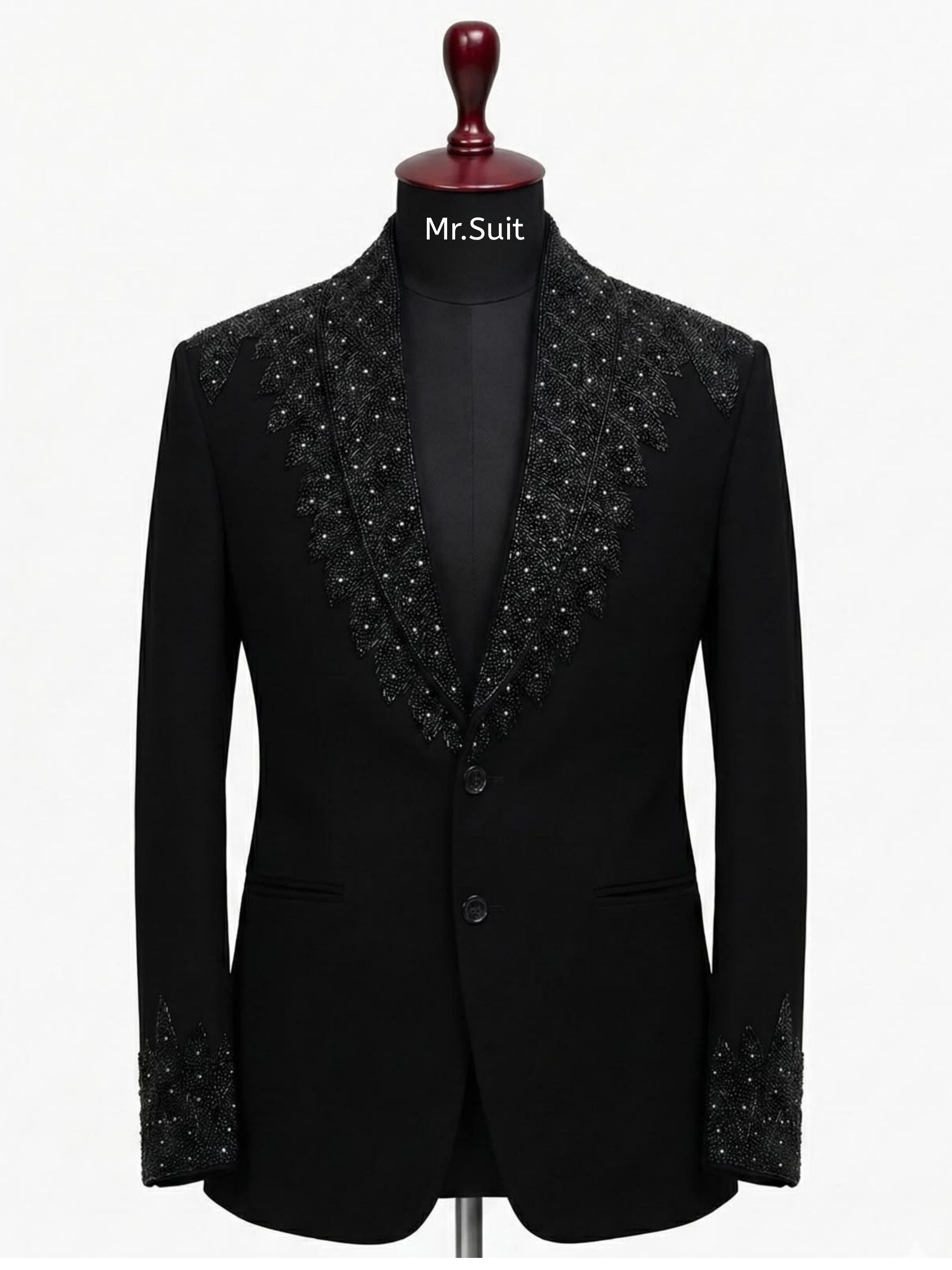 Black Crystal Embellished 3-Piece Suit