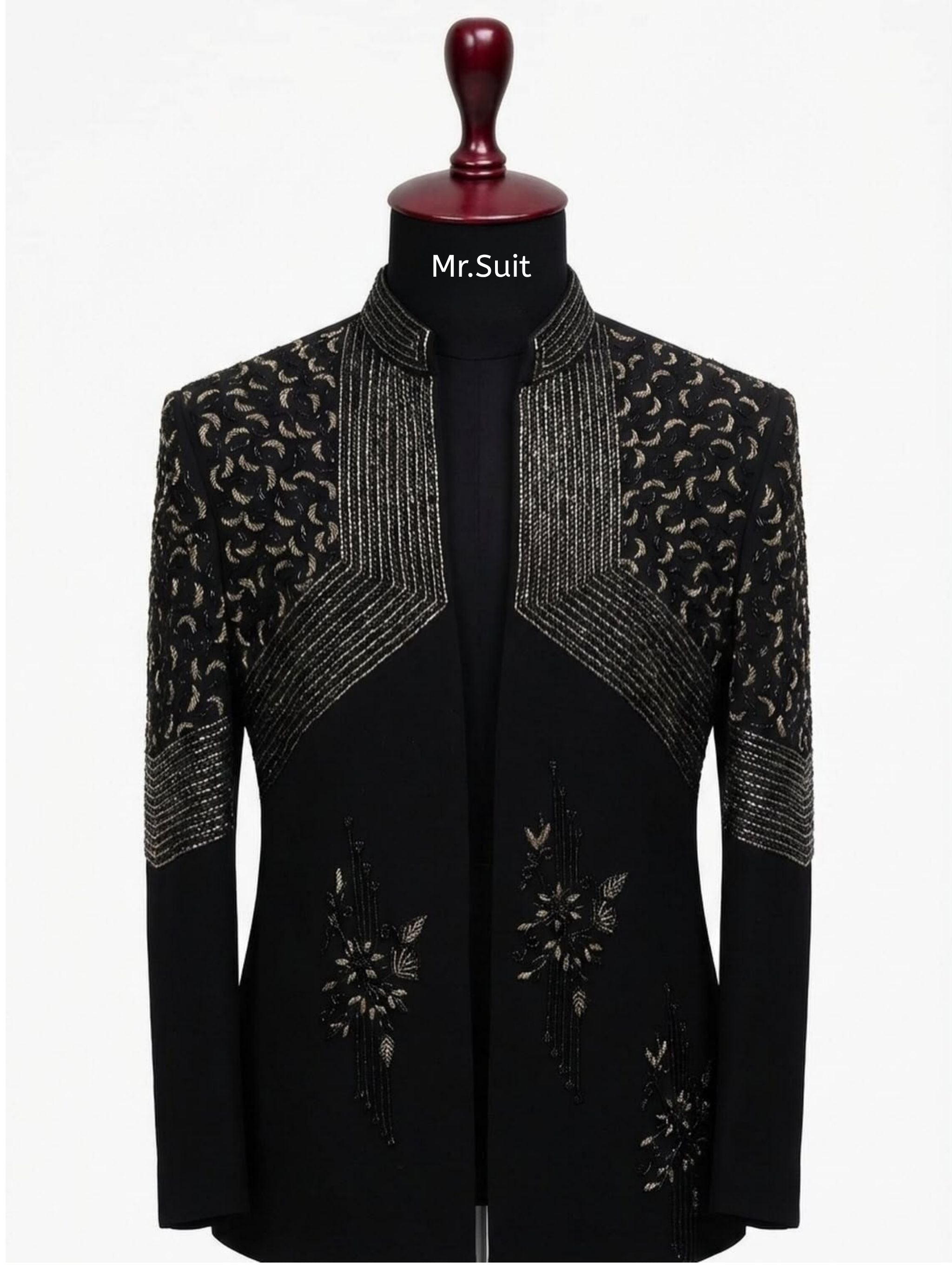 Black & Gold Regal Embroidered 3-Piece Suit