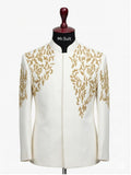 White & Gold Royal Embroidered 3-Piece Suit