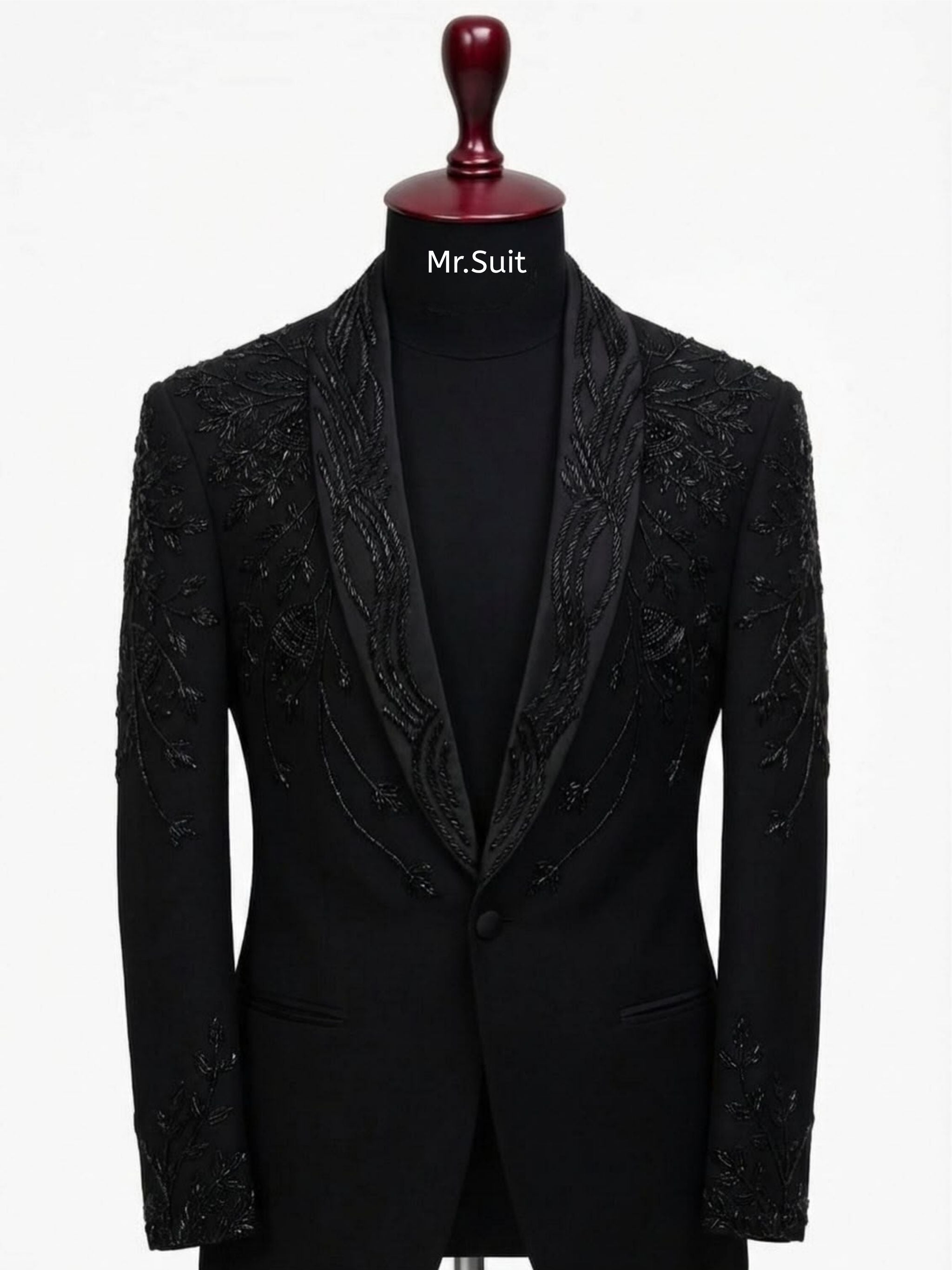 Midnight Black Embroidered 3-Piece Suit