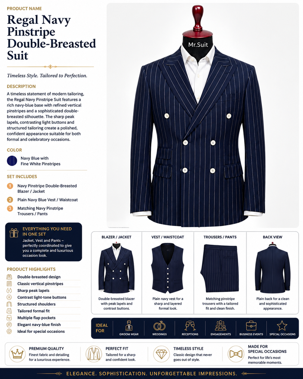 Regal Navy Pinstripe Double-Breasted Suit
