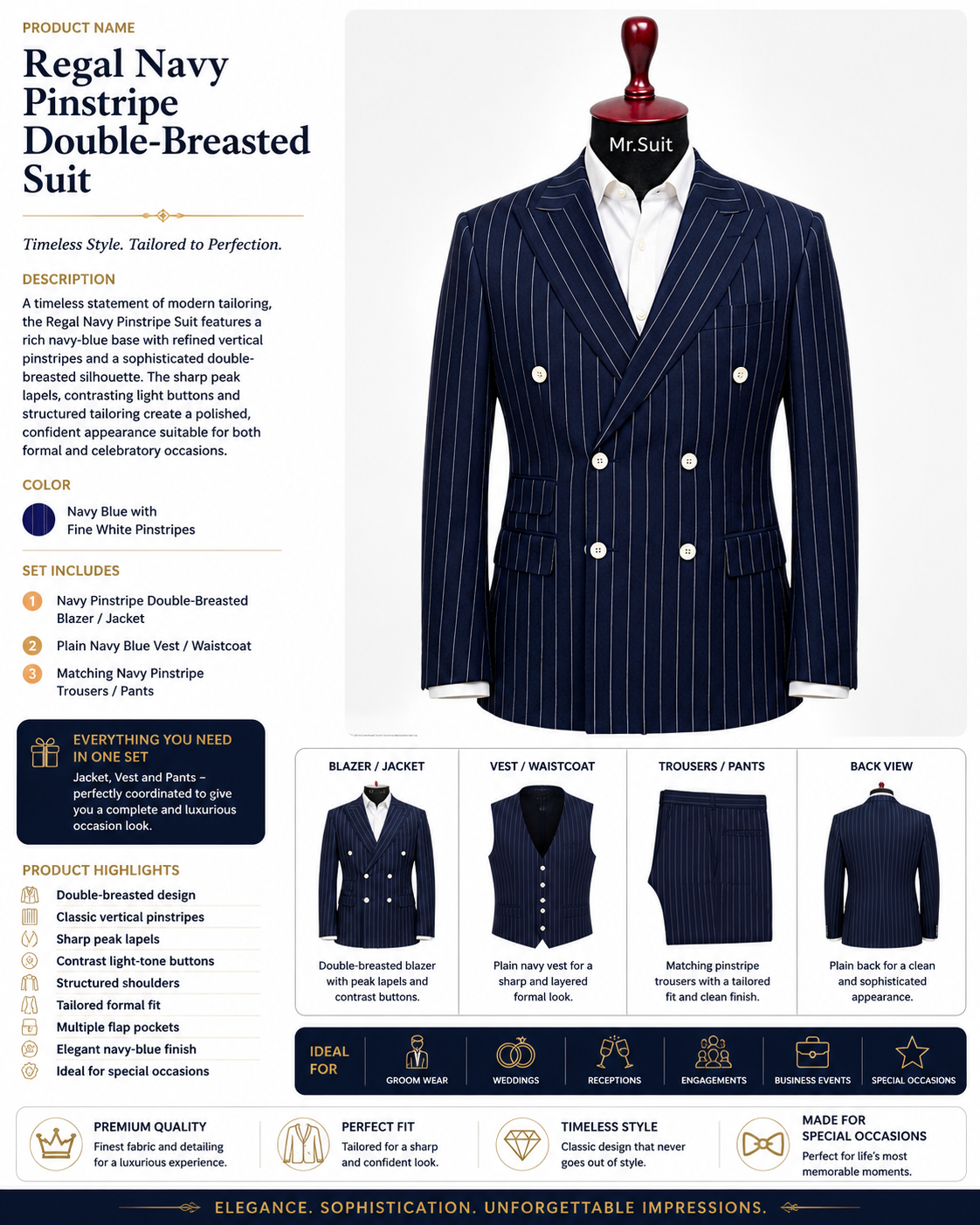 Regal Navy Pinstripe Double-Breasted Suit