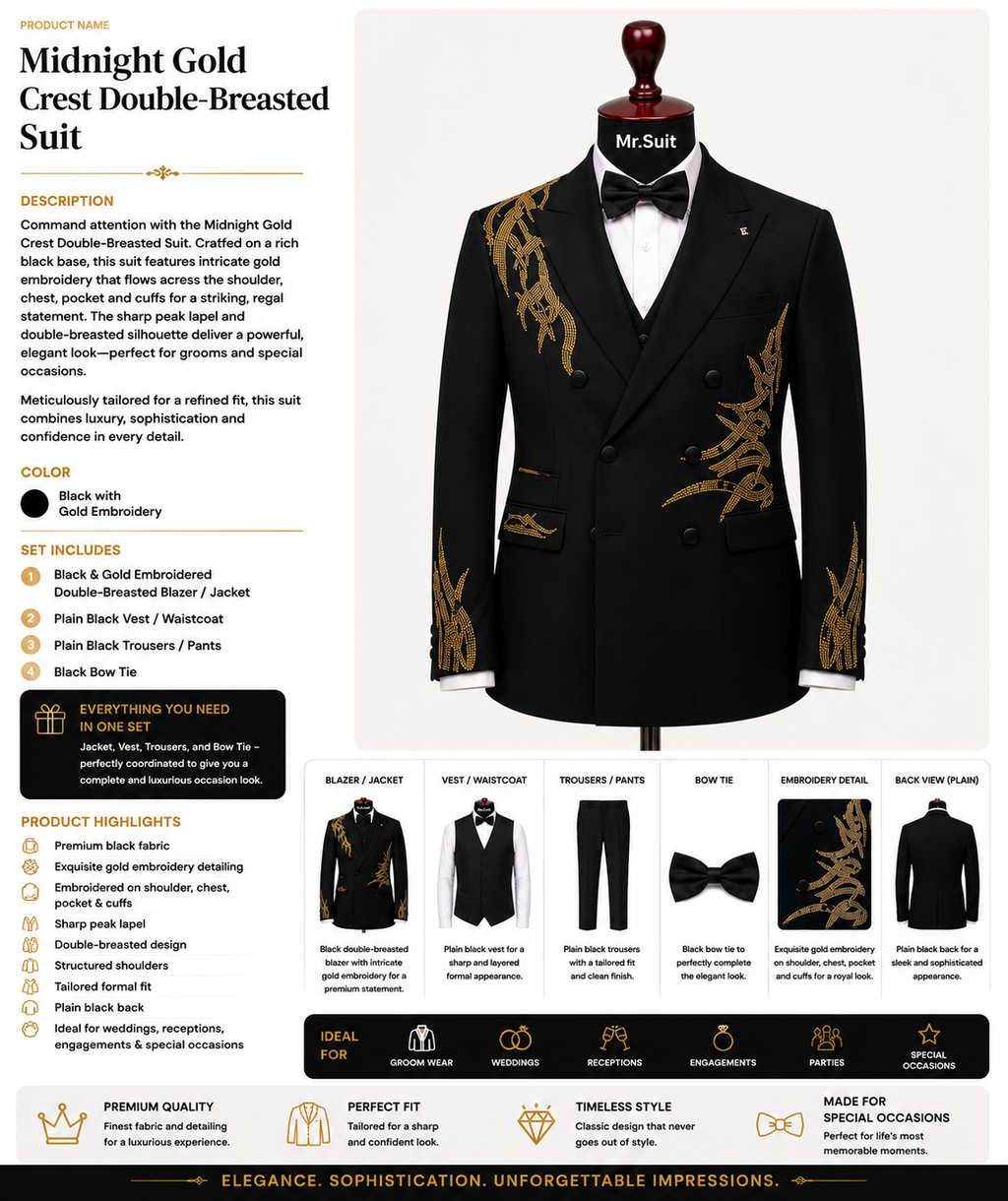 Midnight Gold Crest Double-Breasted Suit