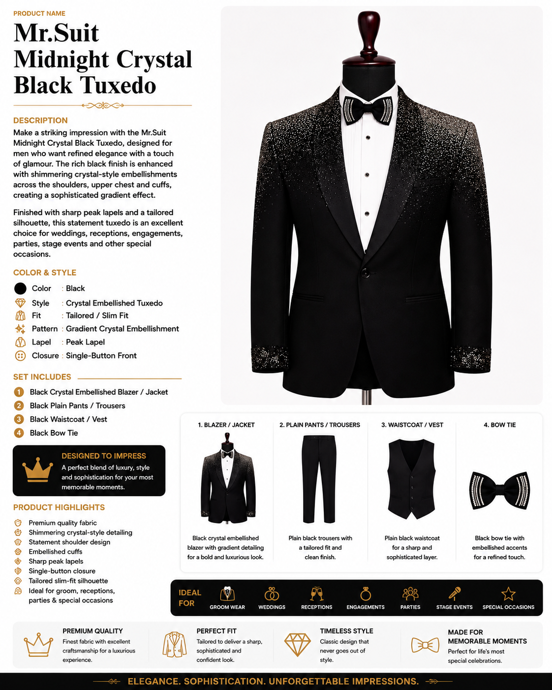 Mr.Suit Midnight Crystal Black Tuxedo