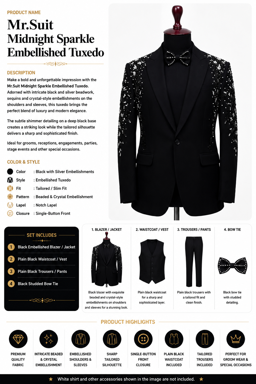 Mr.Suit Midnight Sparkle Embellished Tuxedo