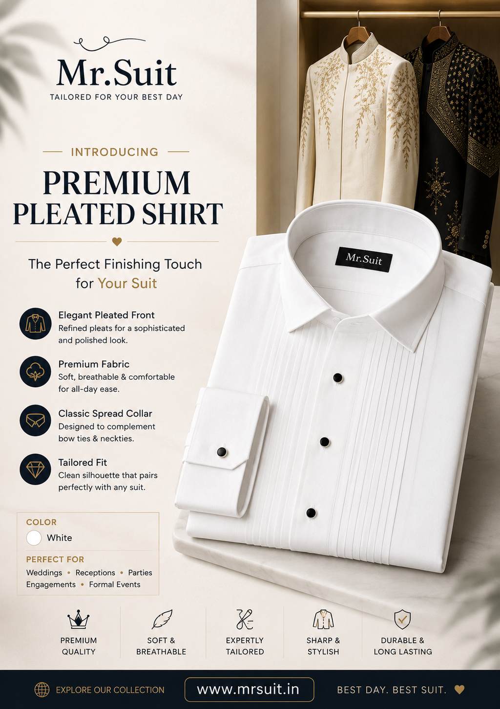 Premium Pleated Shirt – White