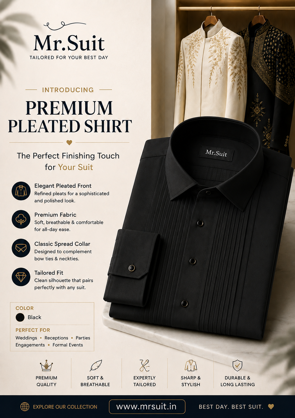 Premium Pleated Shirt – Black