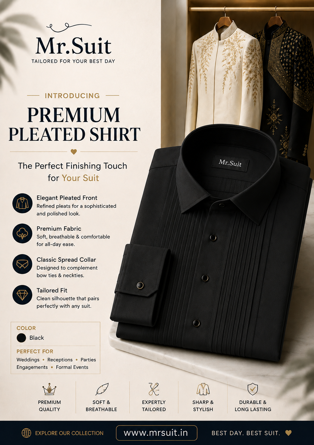 Premium Pleated Shirt – Black