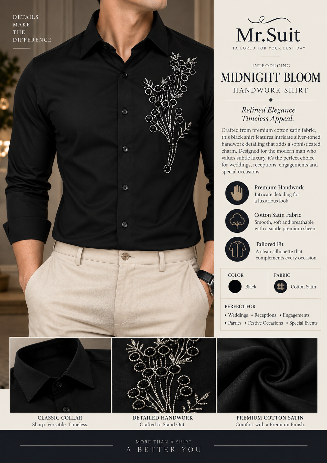 Midnight Bloom Handwork Shirt