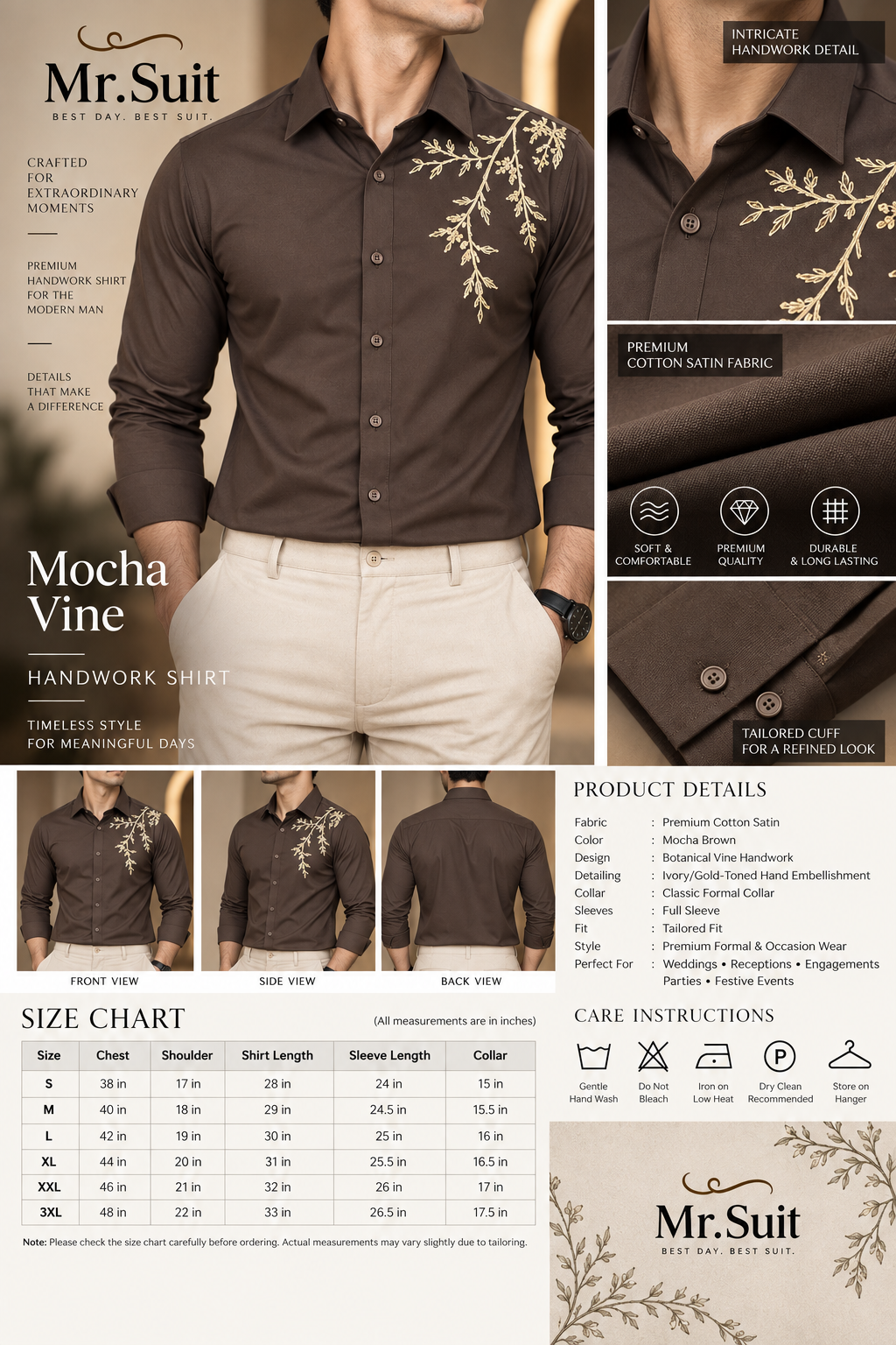 Mocha Vine Embroidered Shirt